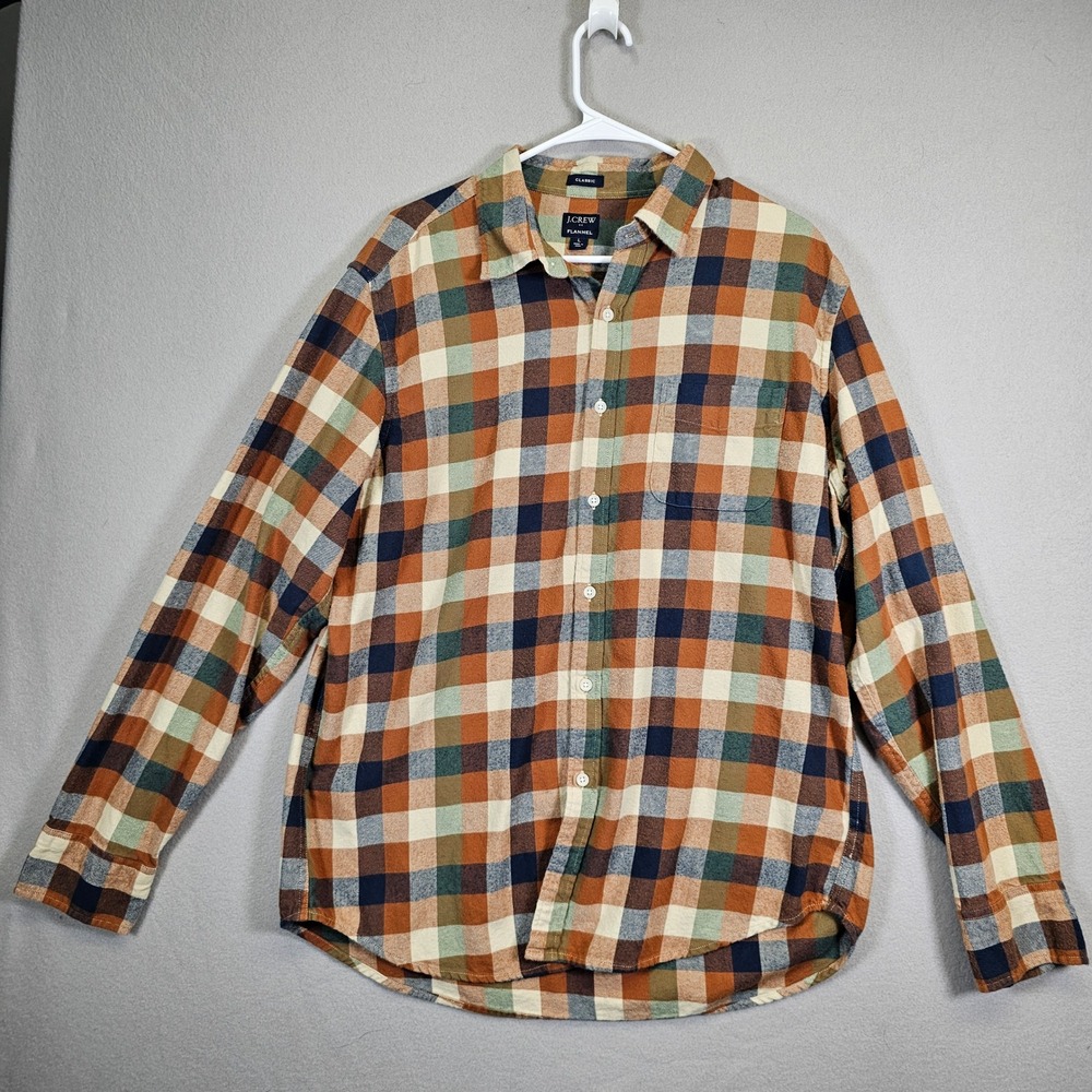 J Crew Classic Flannel Shirt Mens L Plaid Button Up Long Sleeve‎ Fall